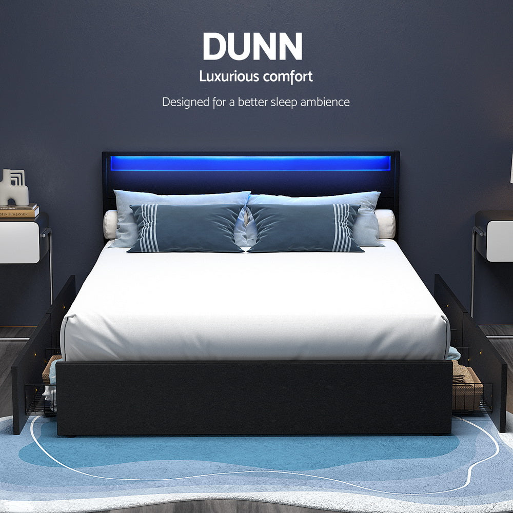 Dunn LED Storage Queen Bed Frame – Black – Queen