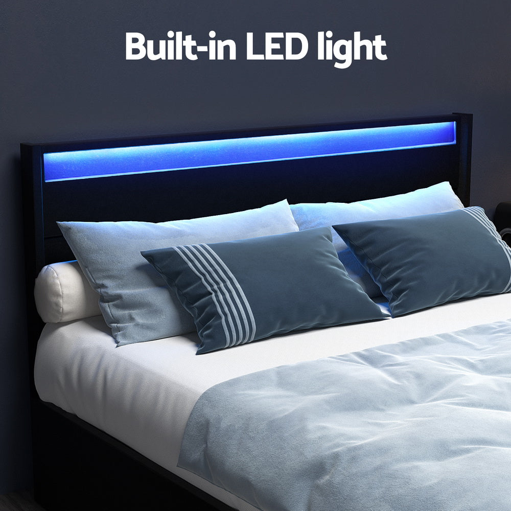 Dunn LED Storage Queen Bed Frame – Black – Queen