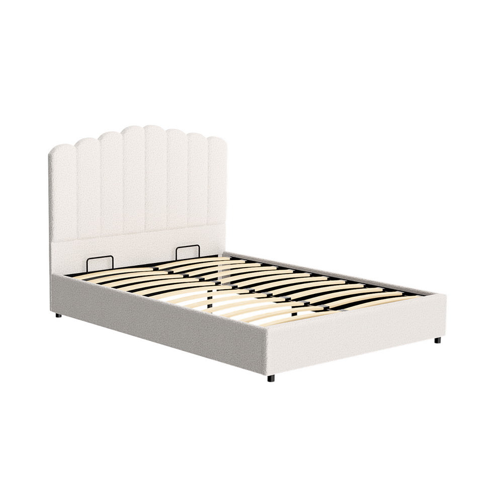 Fiora Bouclé Gas Lift Bouclé Bed Frame – Beige – Double