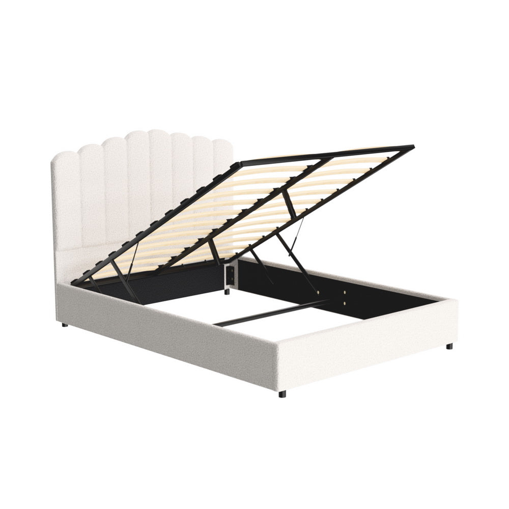 Fiora Bouclé Gas Lift Bouclé Bed Frame – Beige – Double