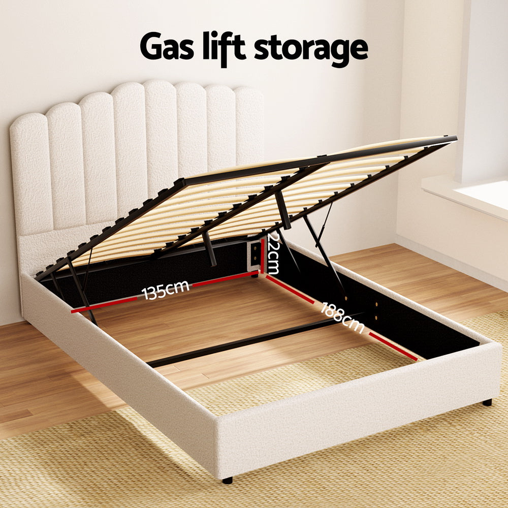 Fiora Bouclé Gas Lift Bouclé Bed Frame – Beige – Double