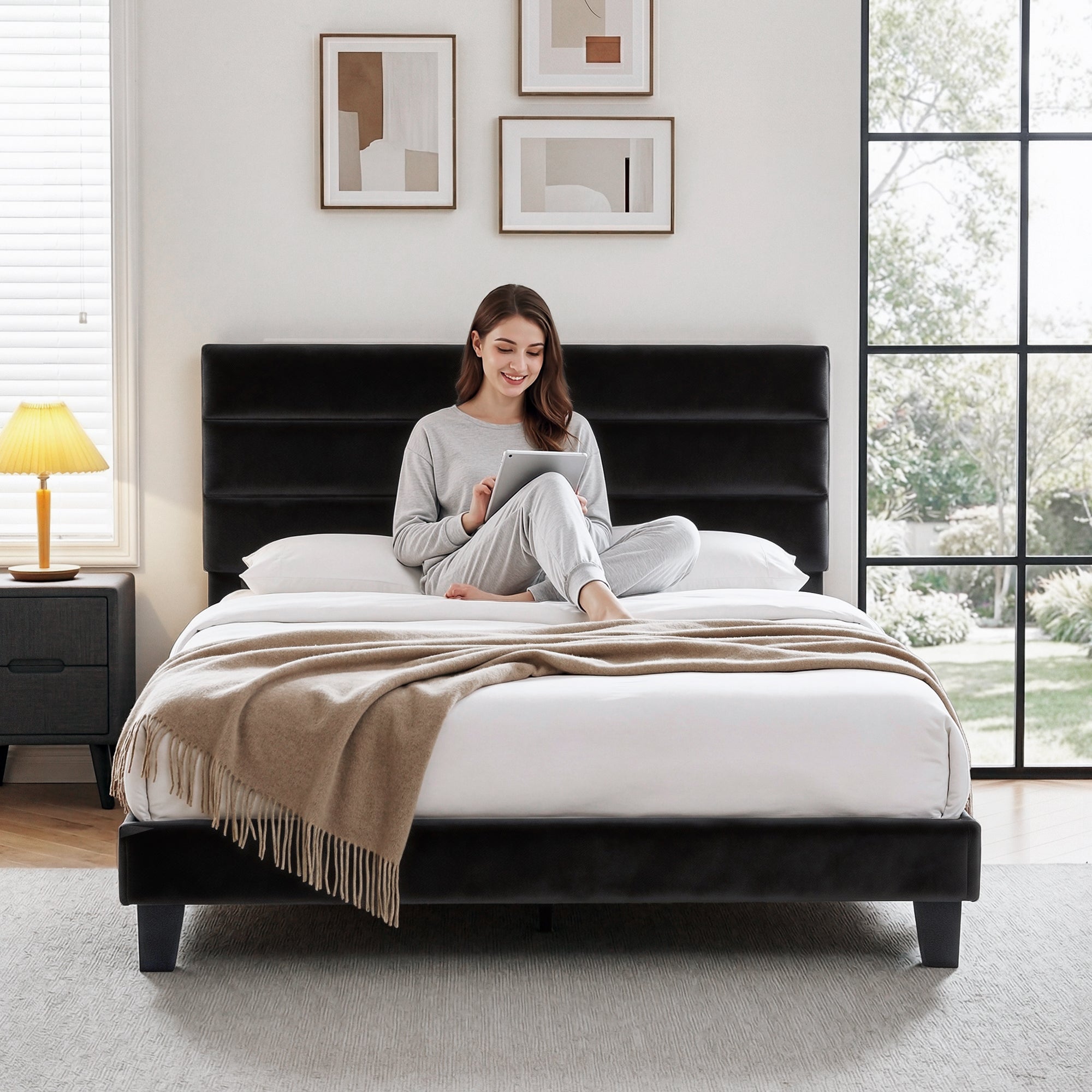 Hush Platform Bed Frame – Black Velvet – Queen