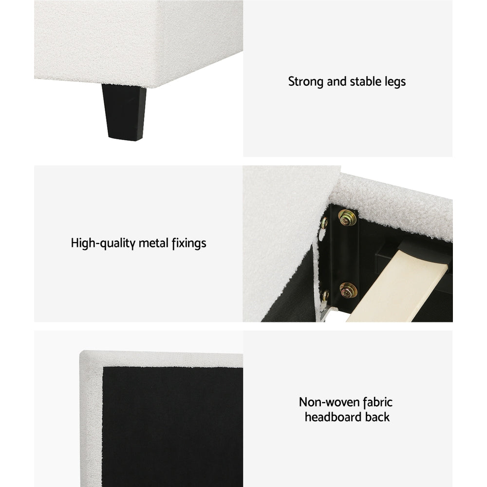 Ardelle Bouclé Upholstered Bed Frame – White – Queen
