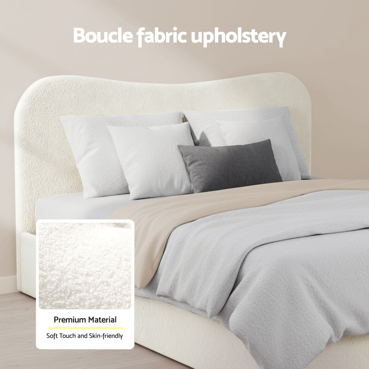 Dara Bed Frame & Bedside Table Set – Beige & Black – Double