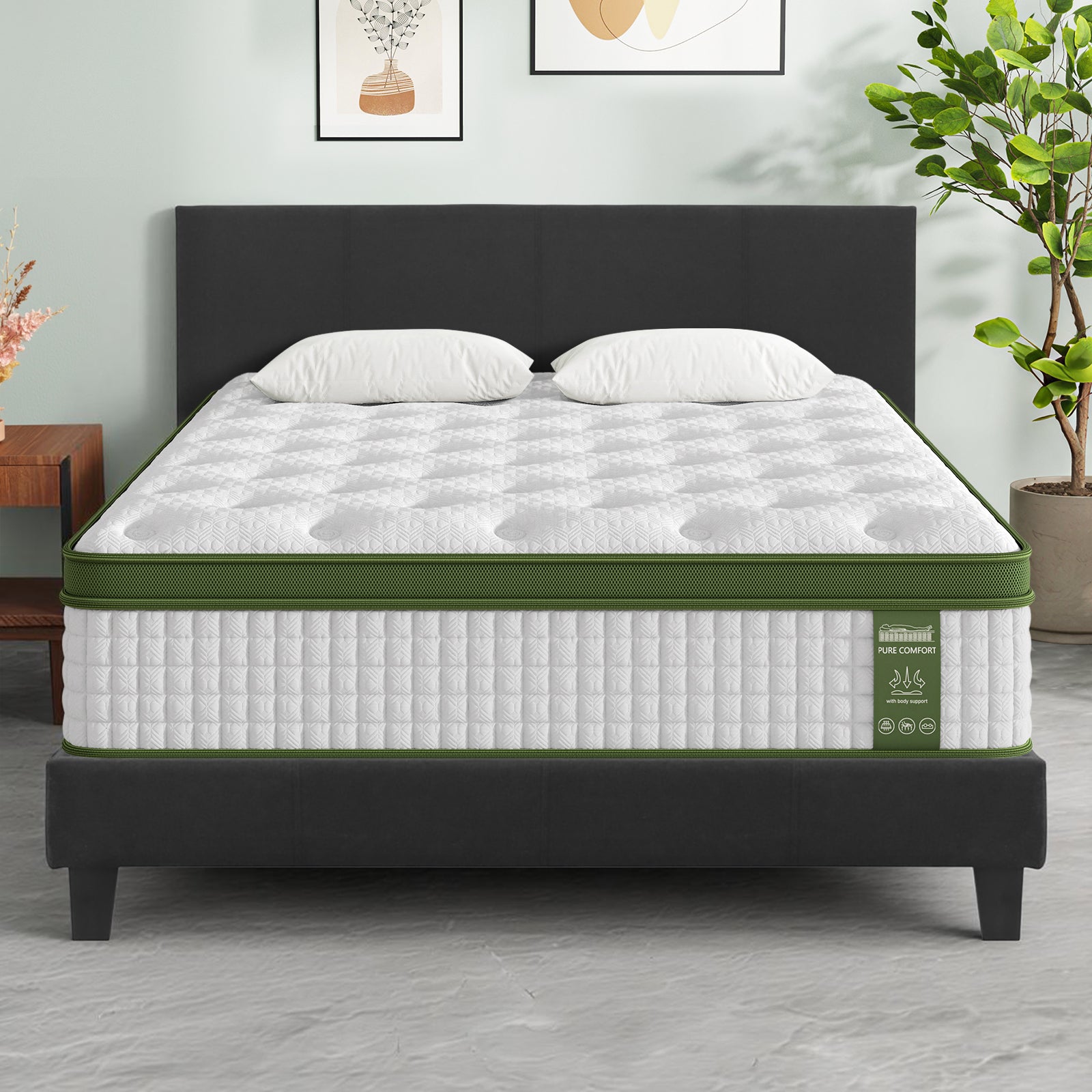 BedStory Bed Frame Mattress Set Platform Upholstered Hybrid Pocket Coil – Queen