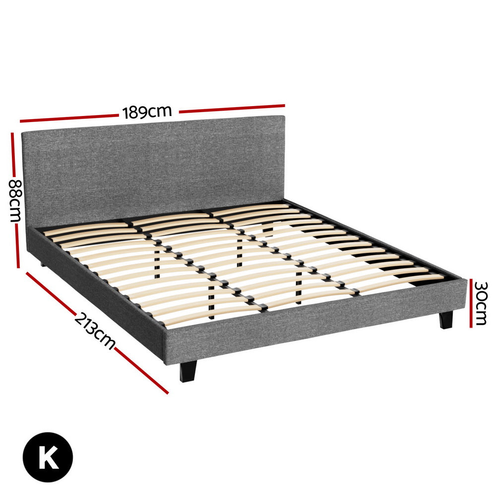 Neo Bed Frame Set with BedStory Hybrid Mattress – Grey – King