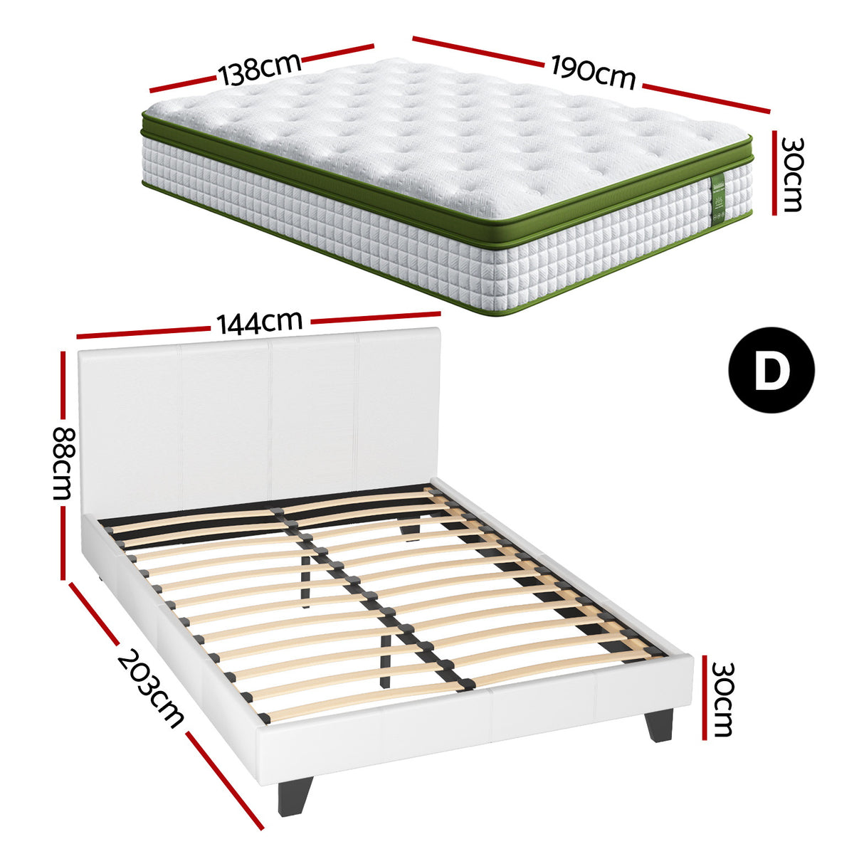 Neo Bed Frame with Hybrid Mattress – White – Double