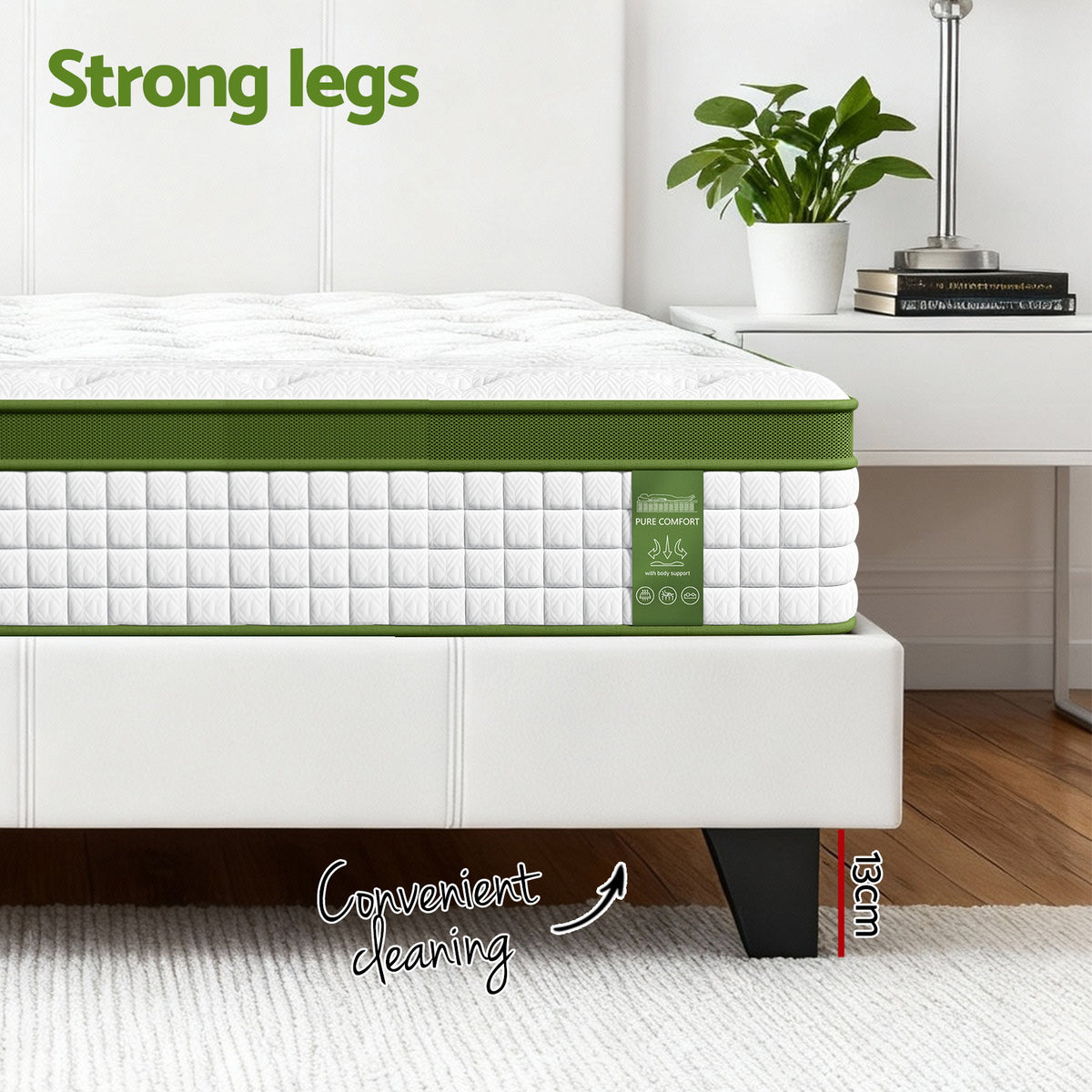 Neo Bed Frame with Hybrid Mattress – White – Double