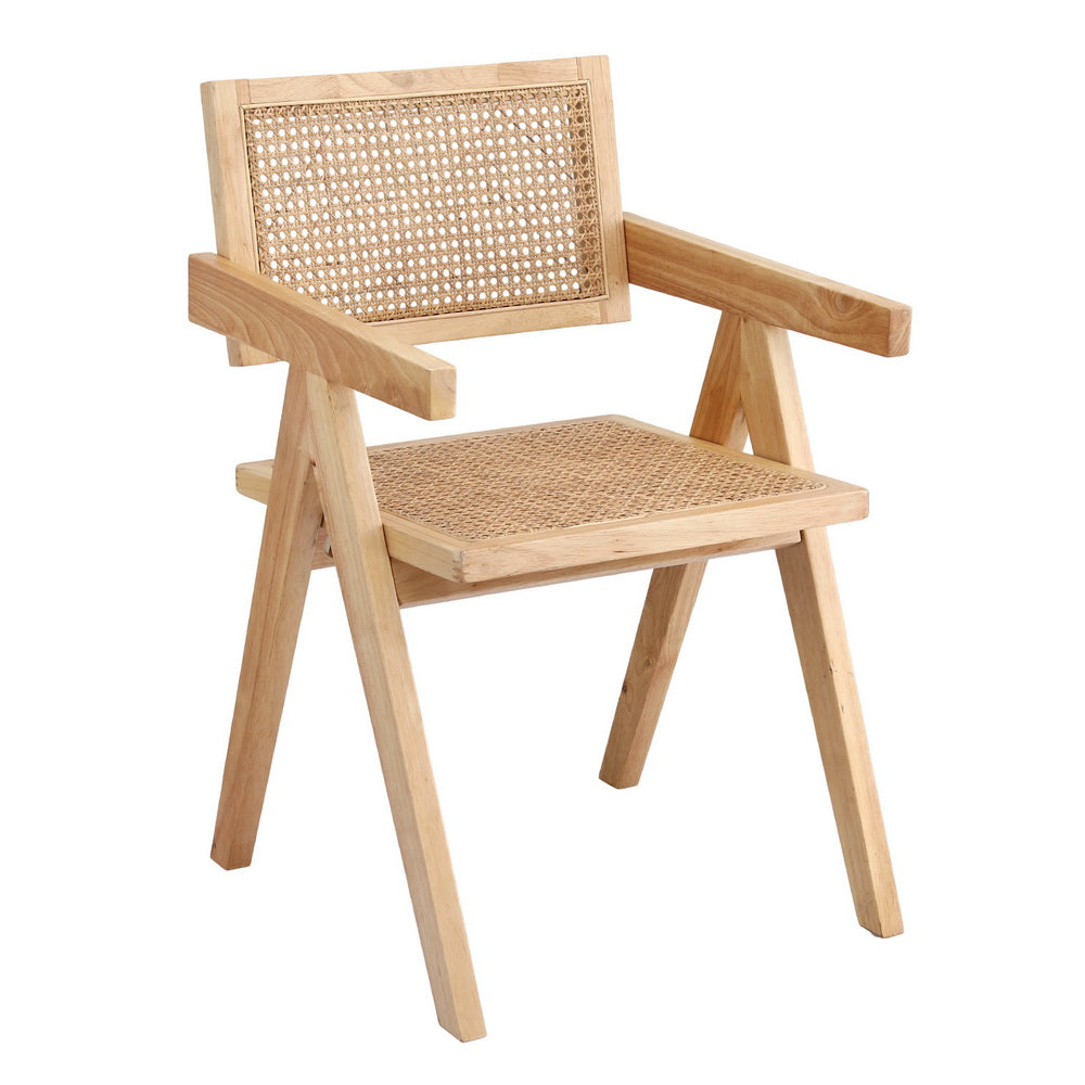 Linden 1x Dining Chair Wooden Rattan Seat Rubber Wood Frame