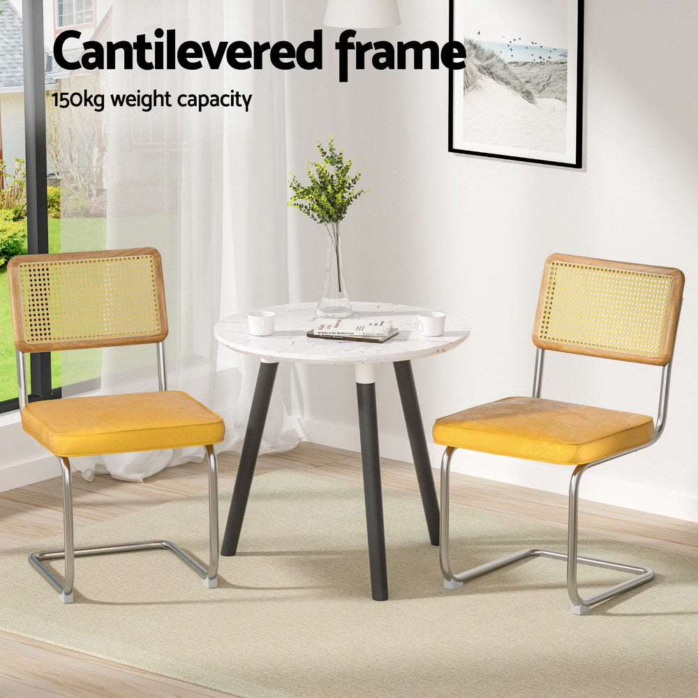 Felix Velvet Cantilever Dining Chairs – Yellow – Set of 4
