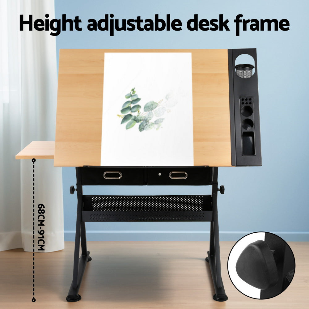 Serano Drafting Desk with Stool – Natural & Black – 120 cm