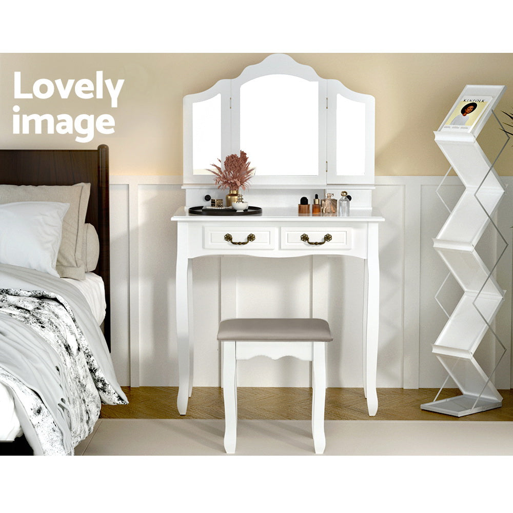 Provence Dressing Table & Stool Set – White – 138 cm