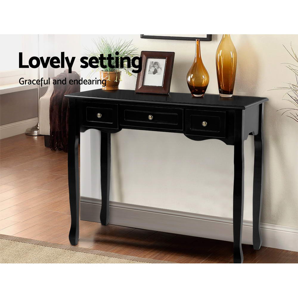 Hampton Console Table – Black – 3 Drawers