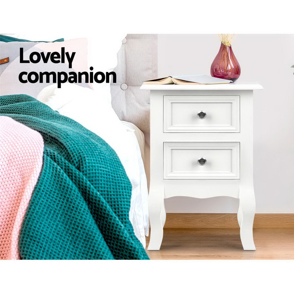 Bisset Bedside Table – White – 2 Drawer