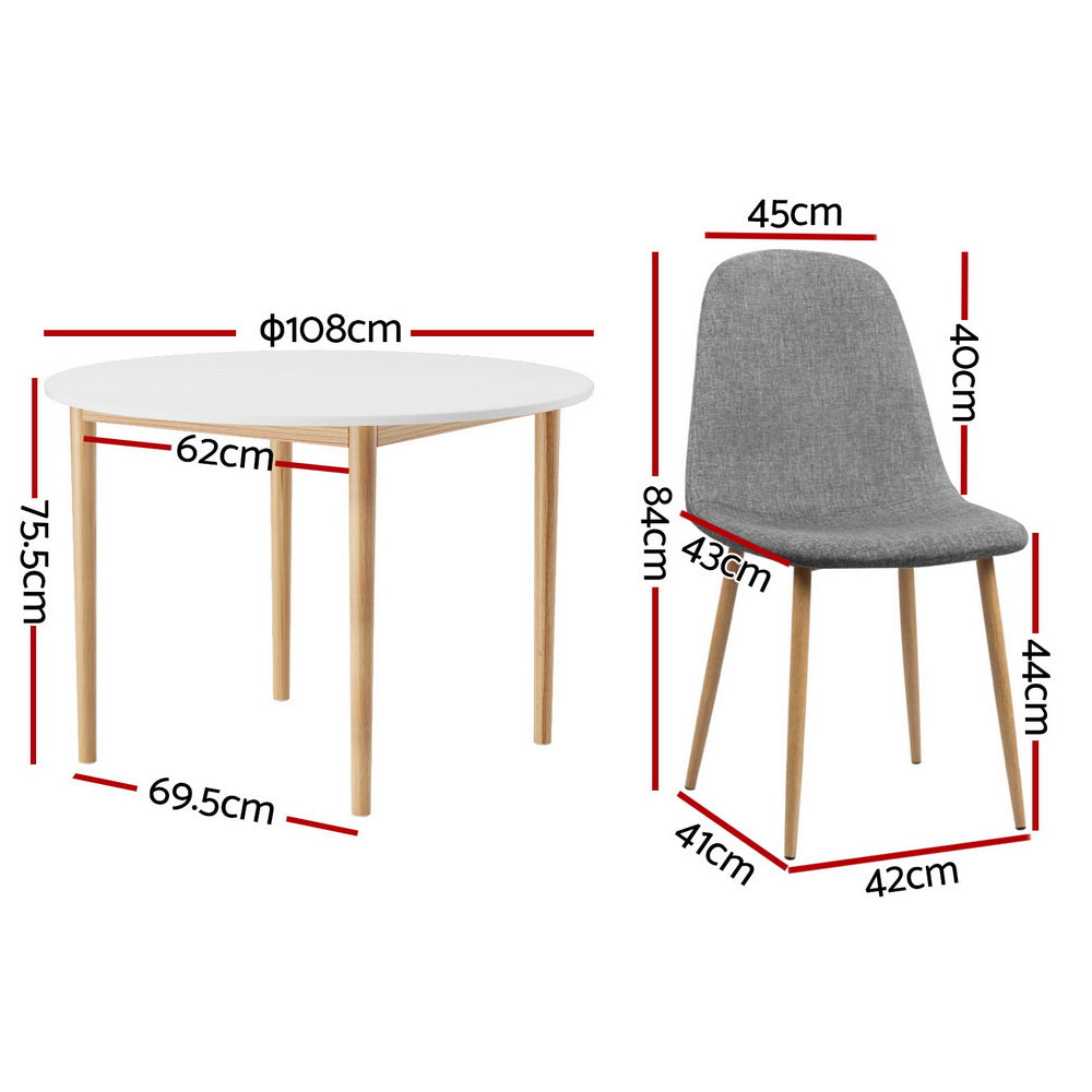 Sorano Dining Set – White Table with Grey Linen Chairs – 5 Piece