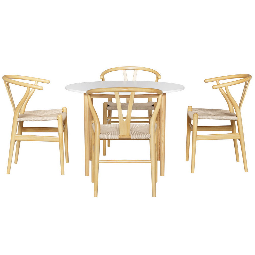 Rowan Dining Table and Wishbone Chair Set – Natural & White – 5 Piece