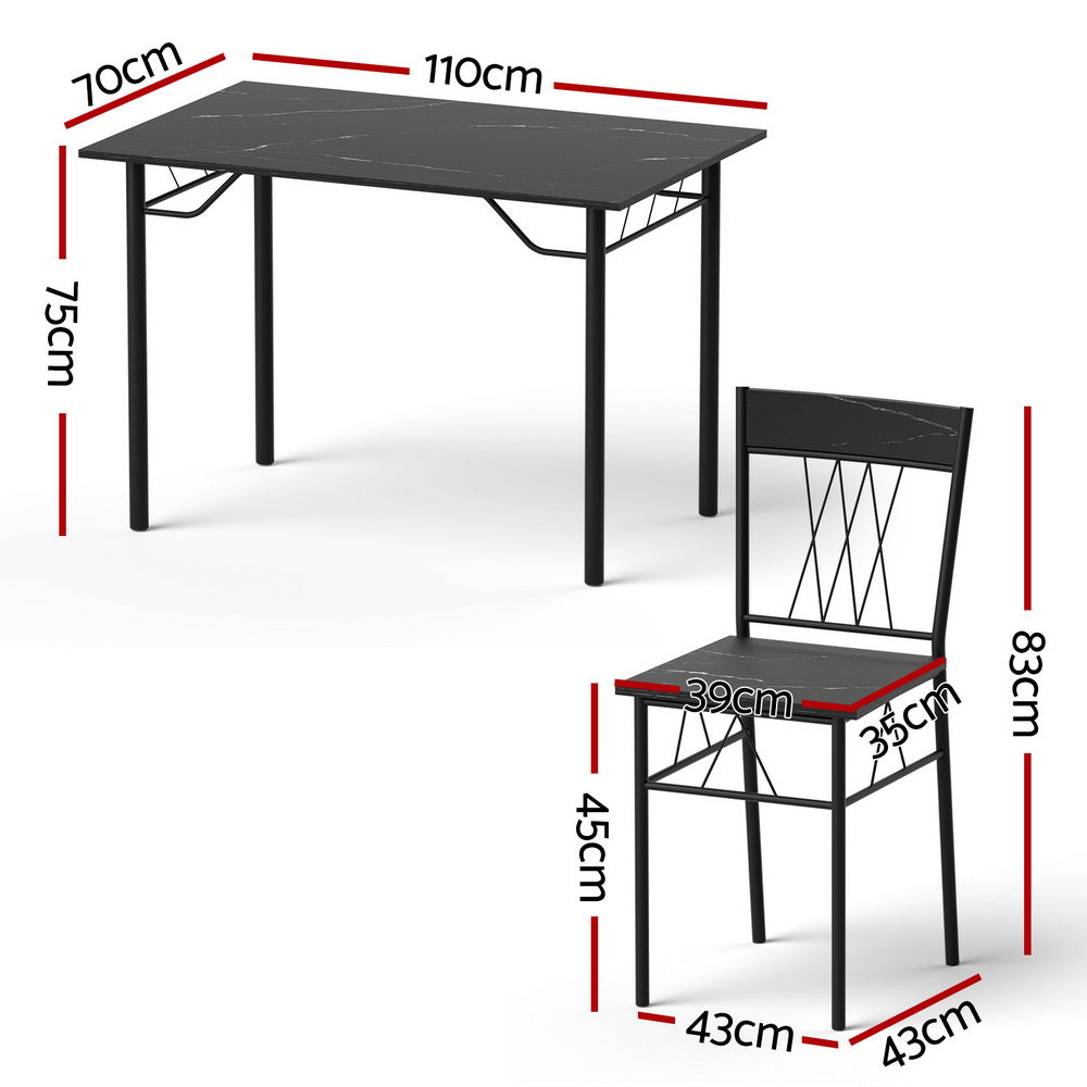 Obsidian Marble-Look Dining Set – Black – Set of 5