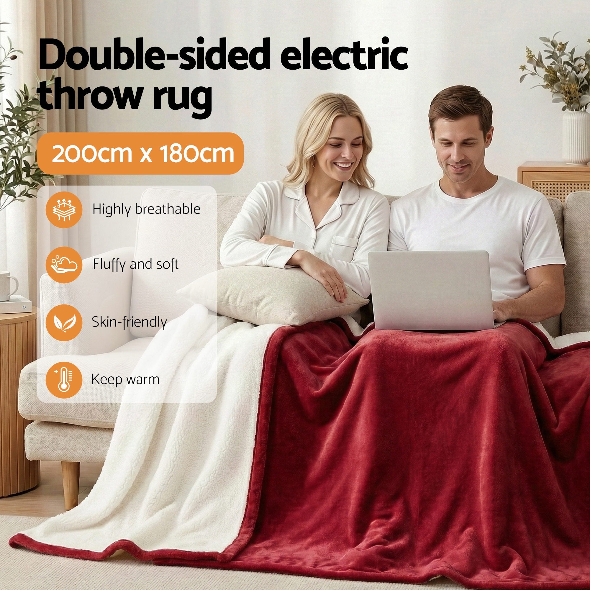 Kairo Electric Throw Rug – Burgundy – Double