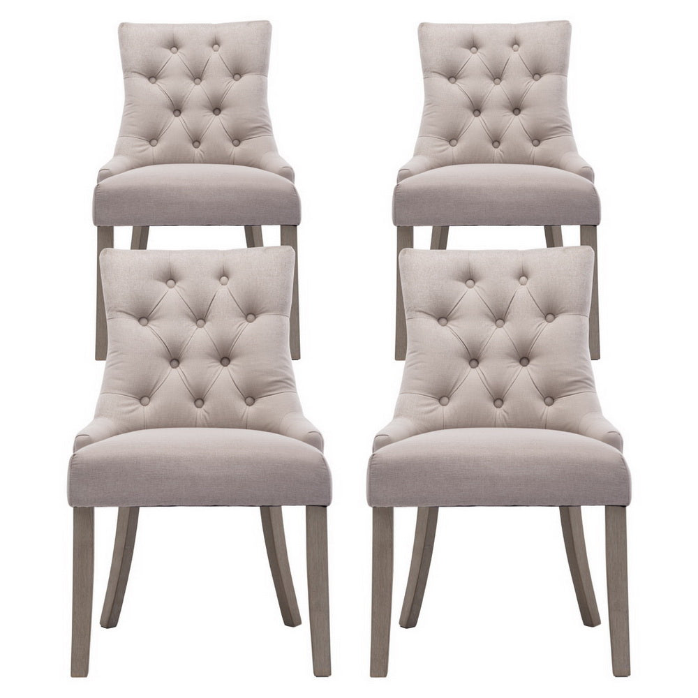 Cayes French Provincial Linen Dining Chairs – Beige – Set of 4