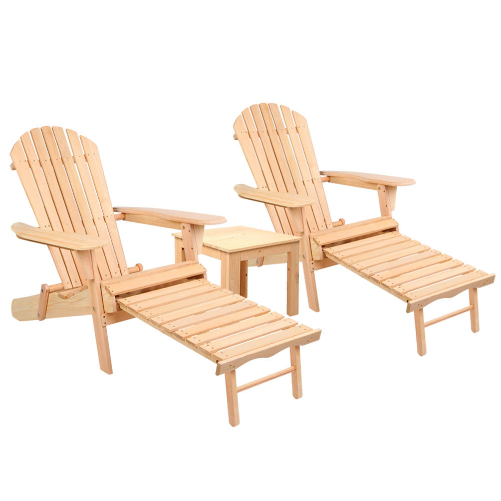 Haven 3PC Adirondack Outdoor Table and Chairs? Wooden Sun Lounge Beach Patio Natural