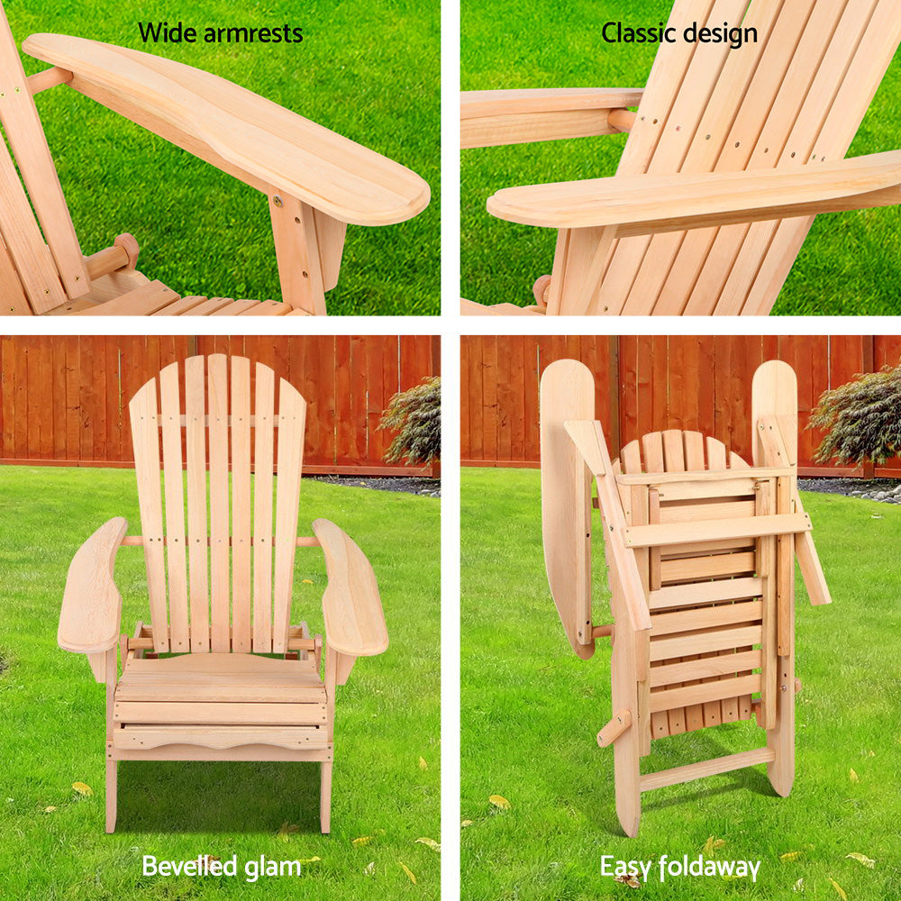 Bayshore Wooden Adirondack Sun Lounge – Natural – 87 cm