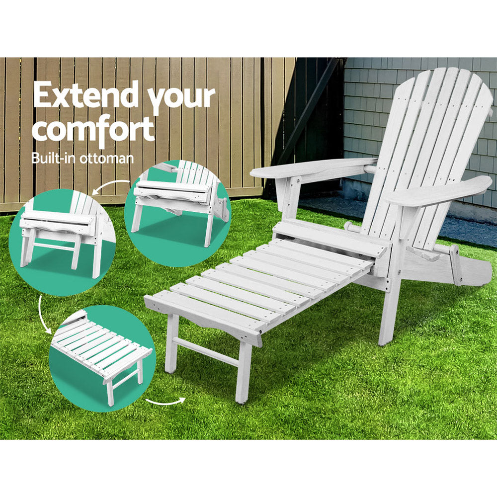 Marston Foldable Sun Lounge with Ottoman – White