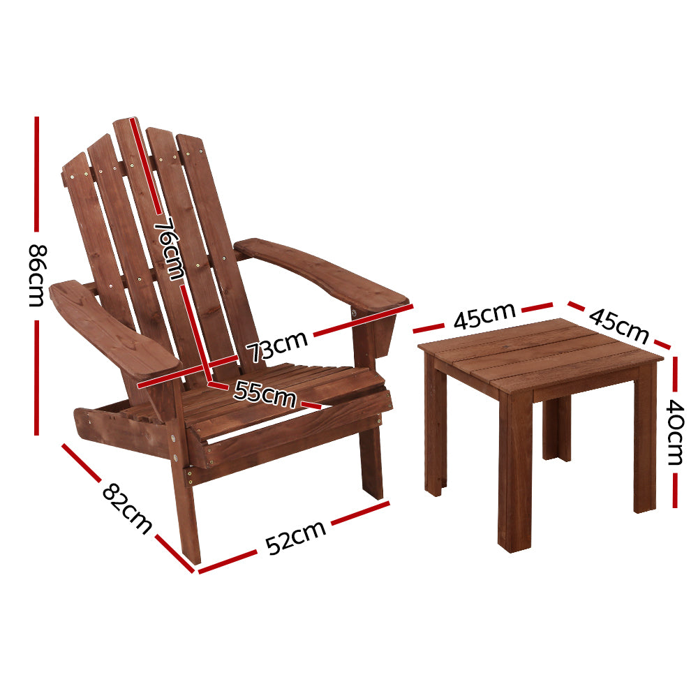 Kairo Adirondack Chair Set with Side Table – Brown – Set of 3