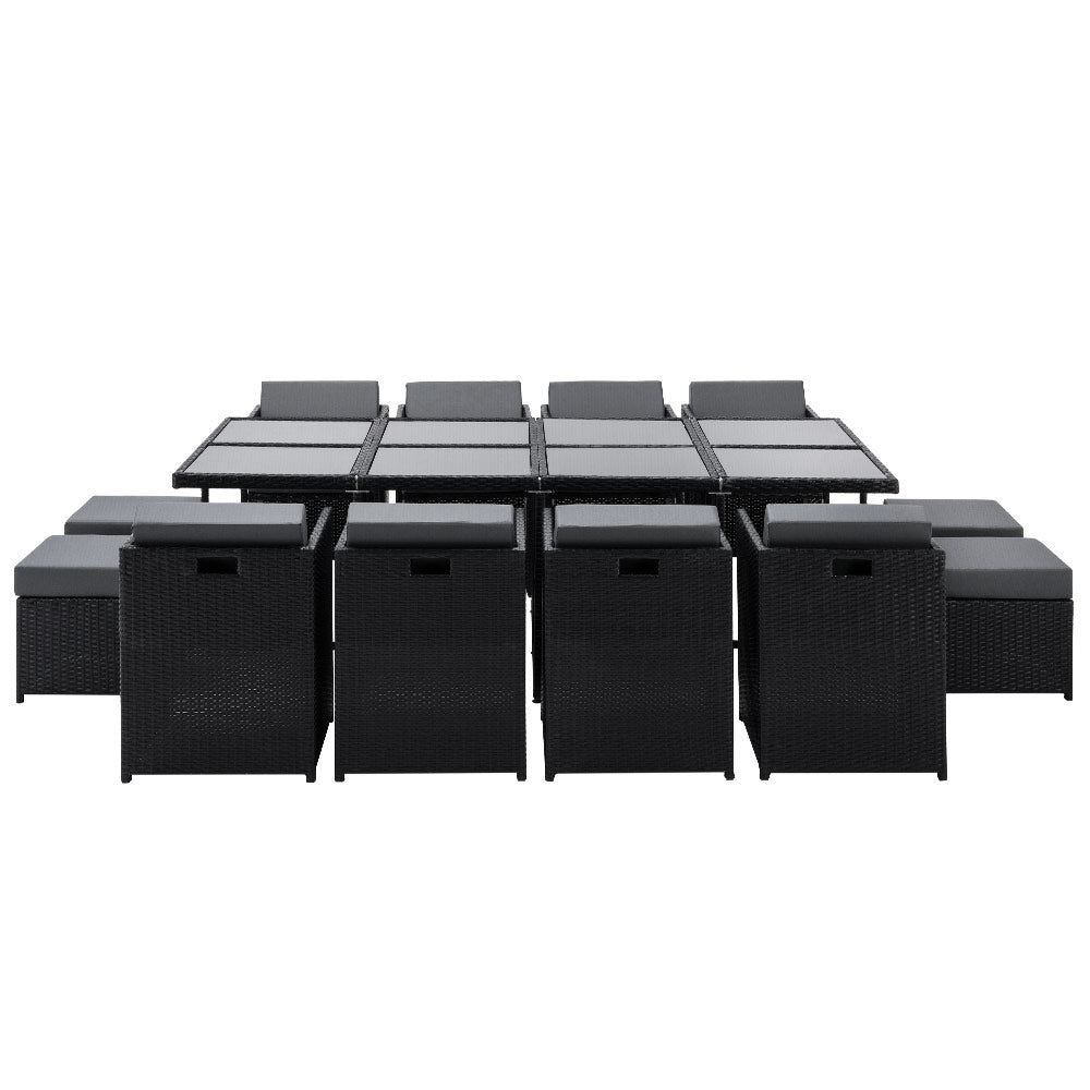 Hayman Wicker Outdoor Dining Set – Black – 13 Piece