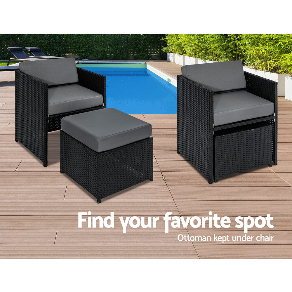 Hayman Wicker Outdoor Dining Set – Black – 13 Piece