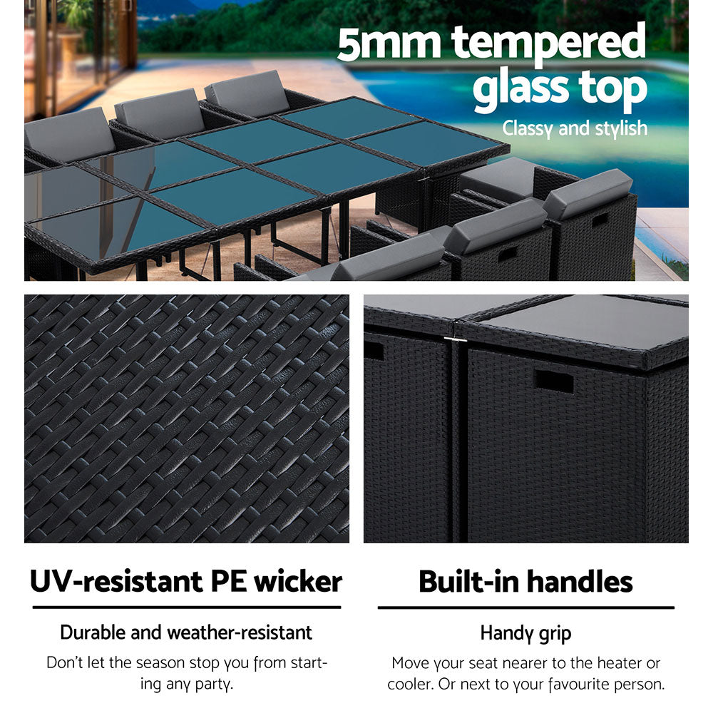 Hayman Wicker Outdoor Dining Set – Black – 13 Piece