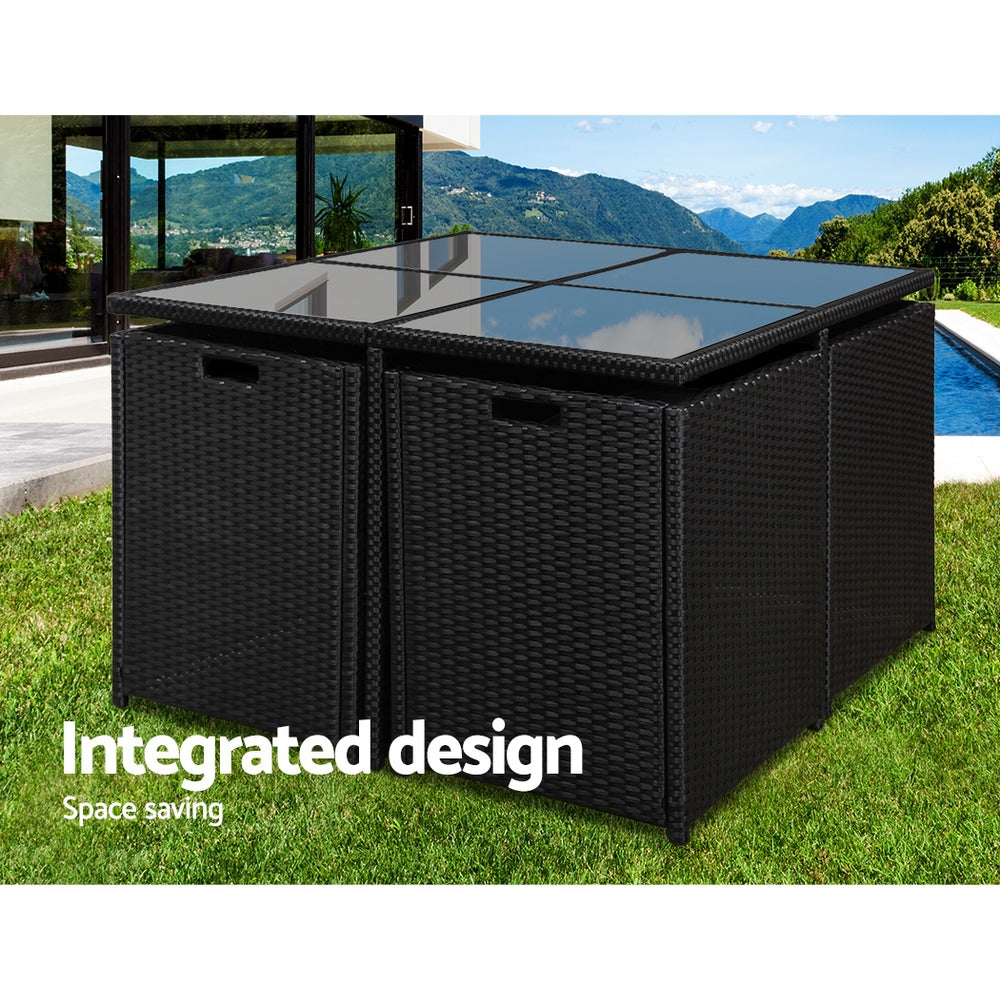 Alderon 5-Piece Outdoor Wicker Dining Set – Black – 5 Seaters