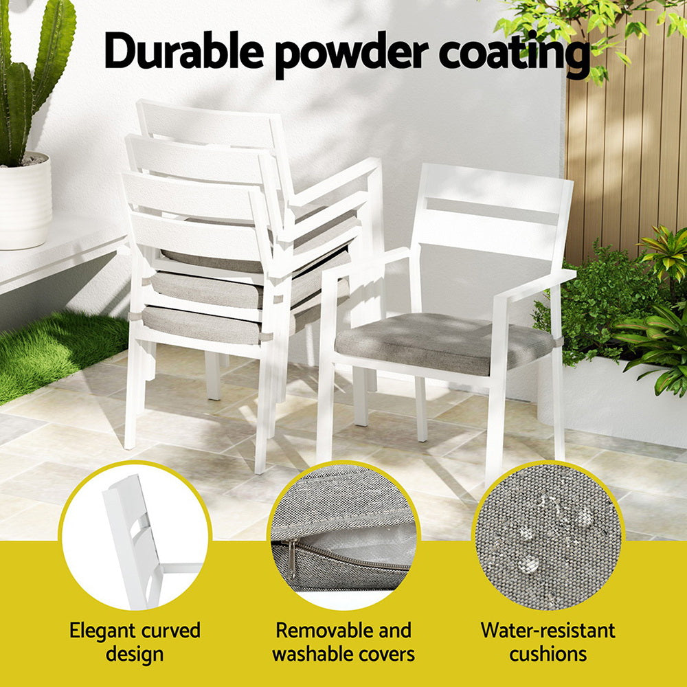 Alderon 7-Piece Outdoor Dining Set – White – 158 cm