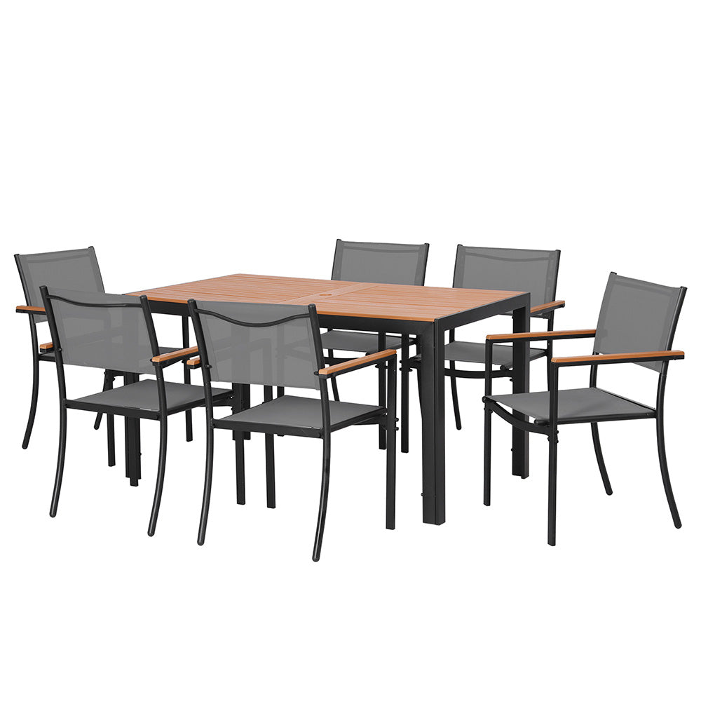 Linden Outdoor Dining Set – Black & Natural – 7 Piece