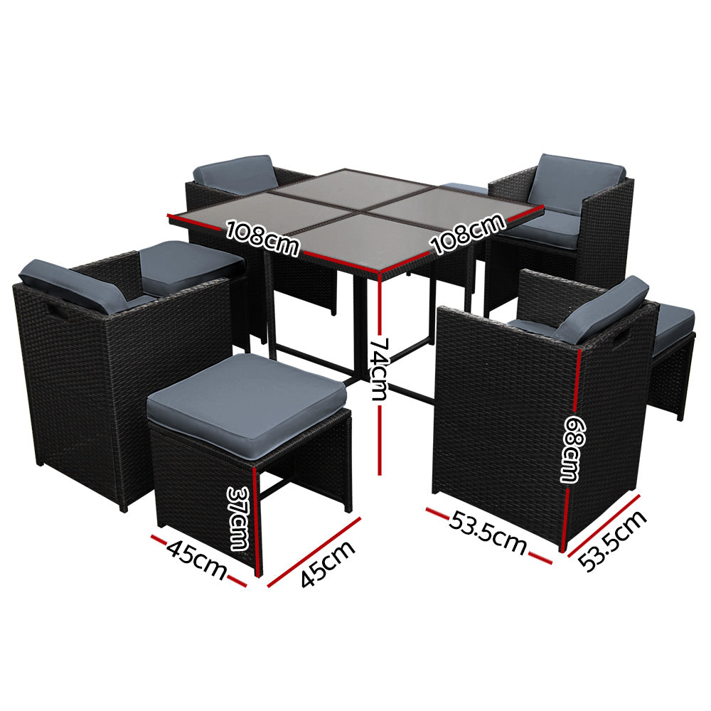 Callan 9 Piece Outdoor Wicker Dining Set – Black