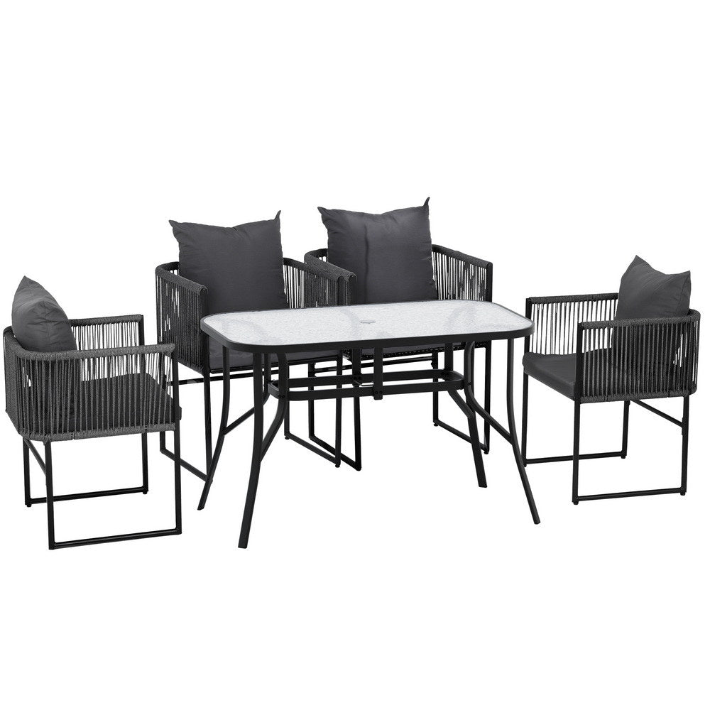 Nova Outdoor Rope Dining Set – Black & Grey – 5 Piece