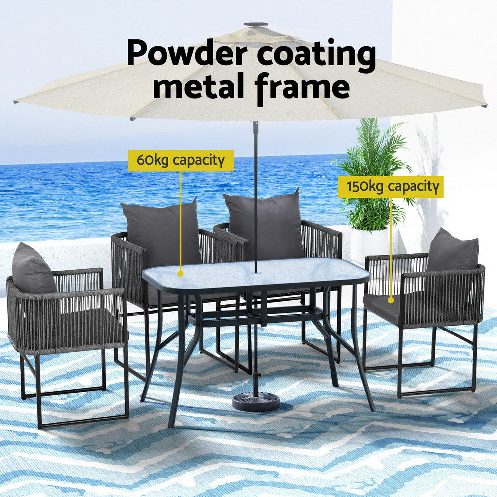 Nova Outdoor Rope Dining Set – Black & Grey – 5 Piece