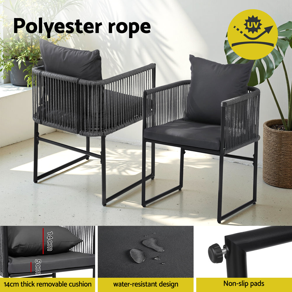 Nova Outdoor Rope Dining Set – Black & Grey – 5 Piece