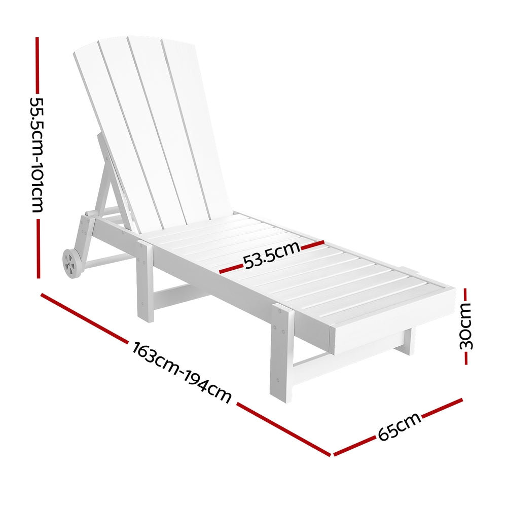 Hampton Adirondack HDPE Lounger – White – With Wheels