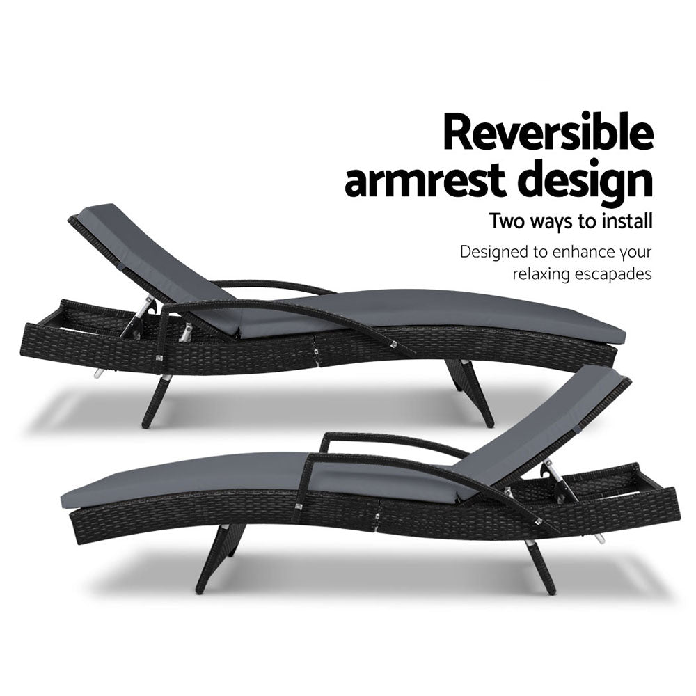 Cove Sun Lounger – Black – Set of 2