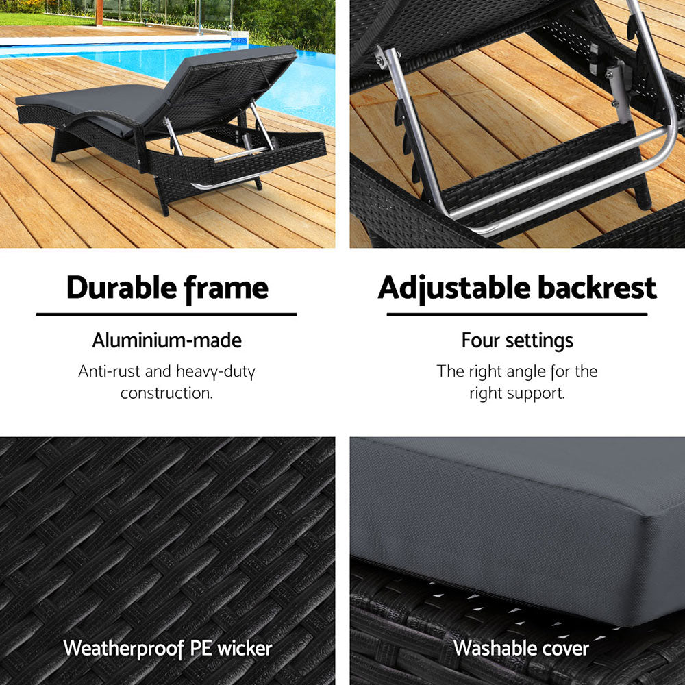 Cove Sun Lounger – Black – Set of 2