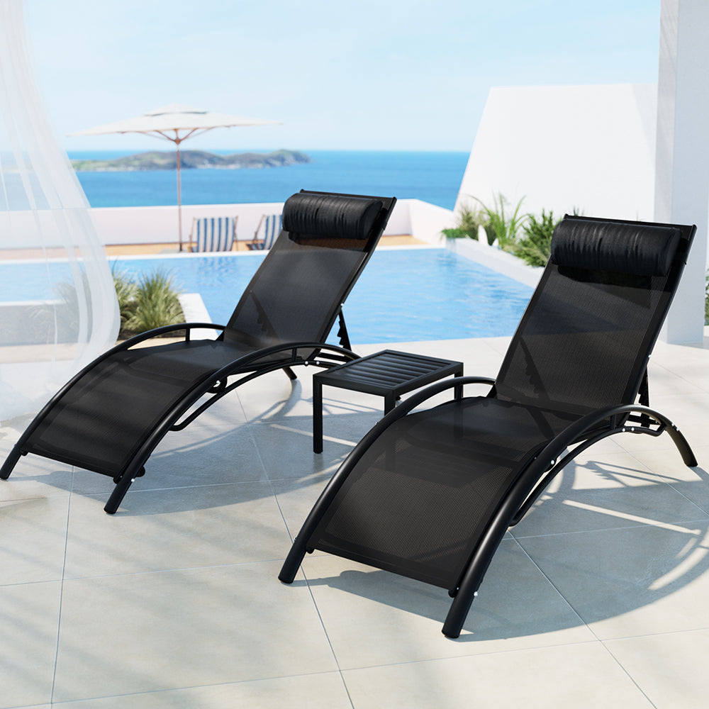 Linden 3PC Sun Lounge Outdoor Lounger Steel Table Chairs Patio Furniture Garden