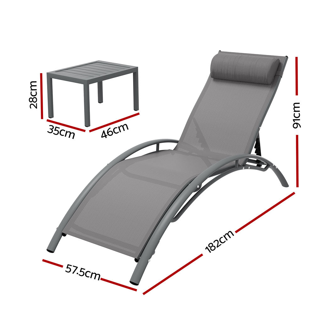 Arlo 3-Piece Sun Lounger Set – Grey – Steel Frame