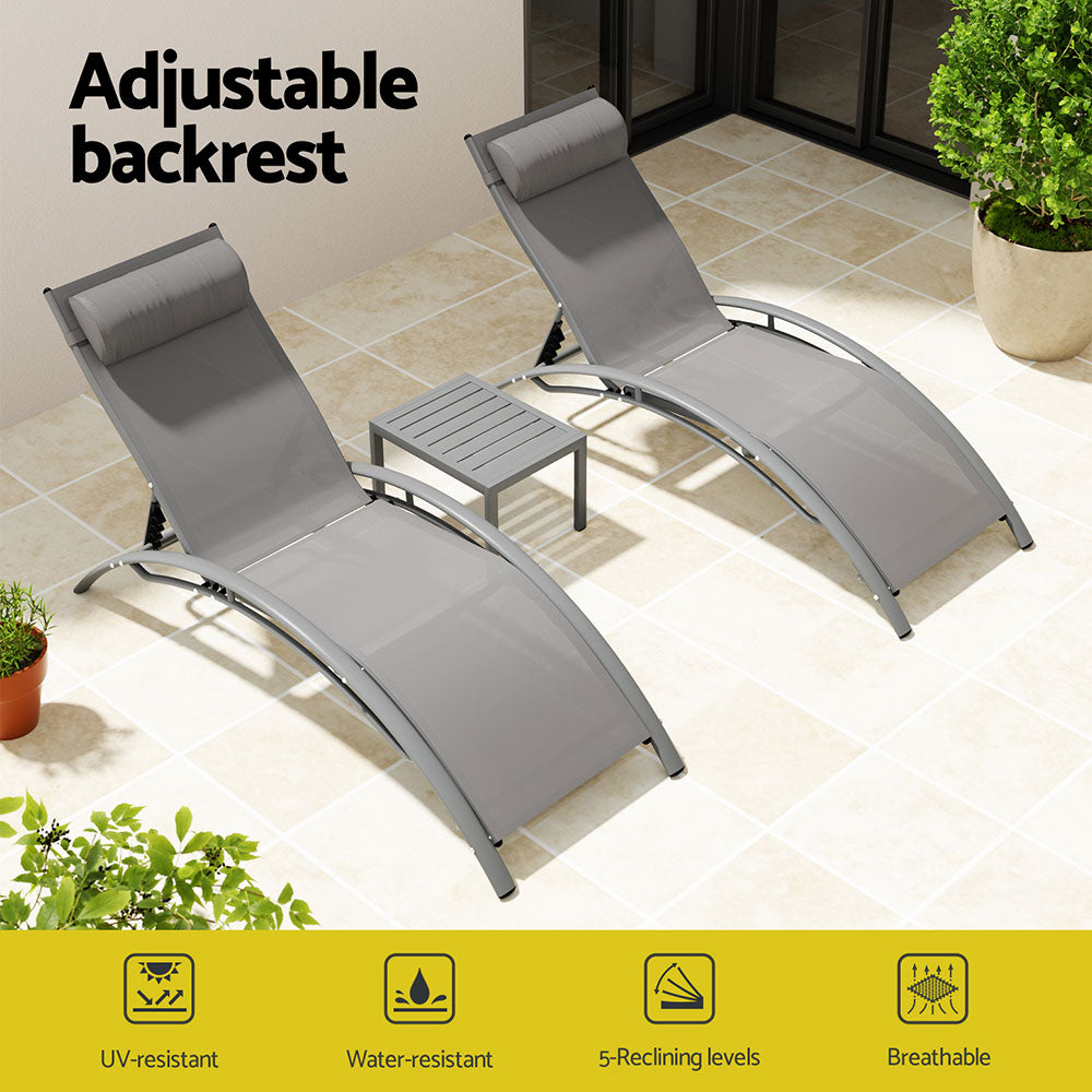 Arlo 3-Piece Sun Lounger Set – Grey – Steel Frame