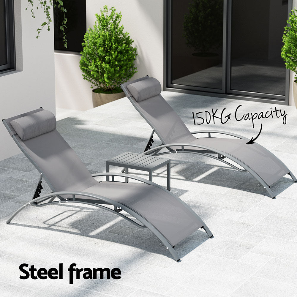 Arlo 3-Piece Sun Lounger Set – Grey – Steel Frame