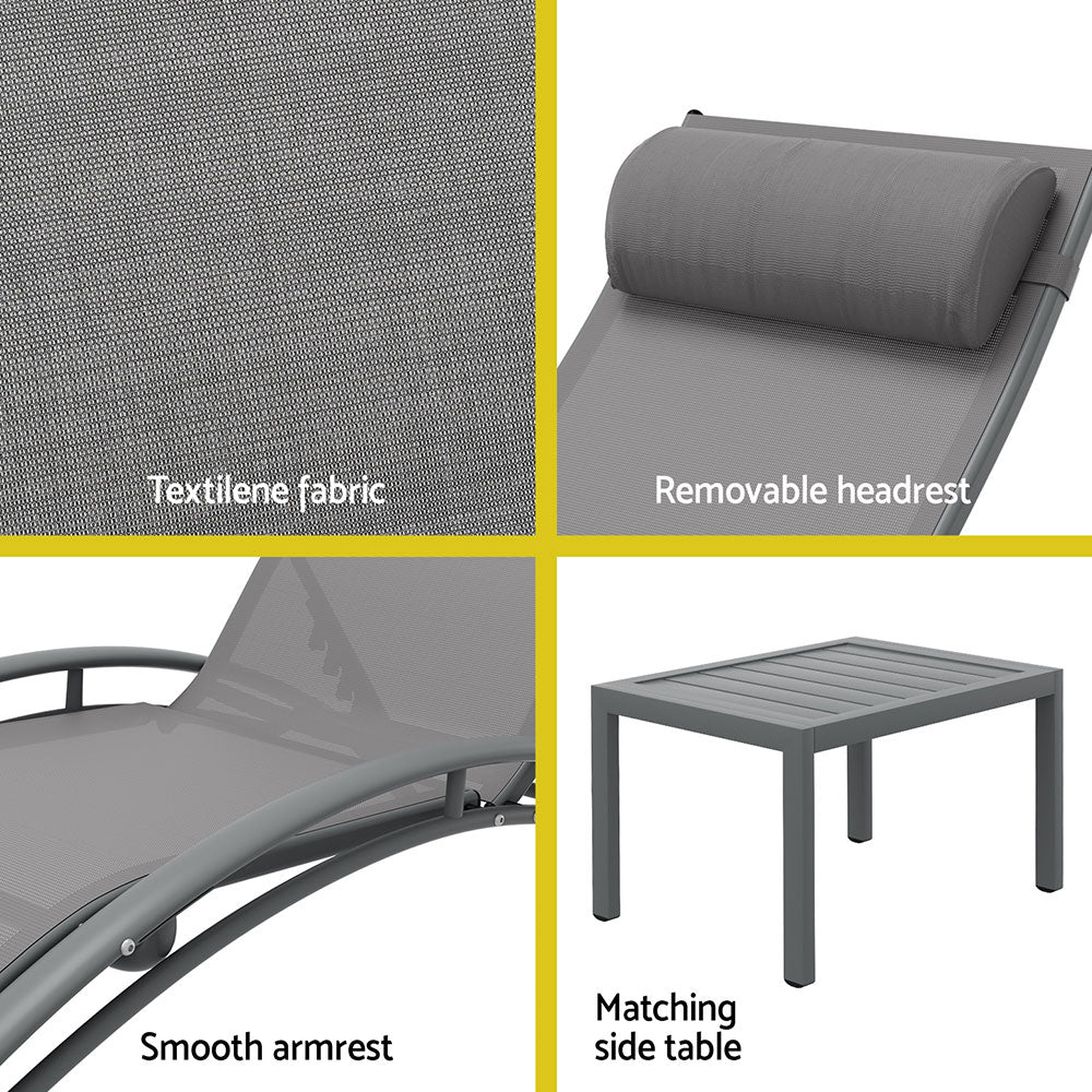 Arlo 3-Piece Sun Lounger Set – Grey – Steel Frame