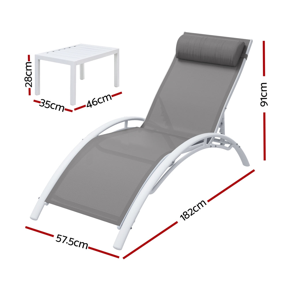 Nova 3-Piece Sun Lounger Set – White – Steel Frame