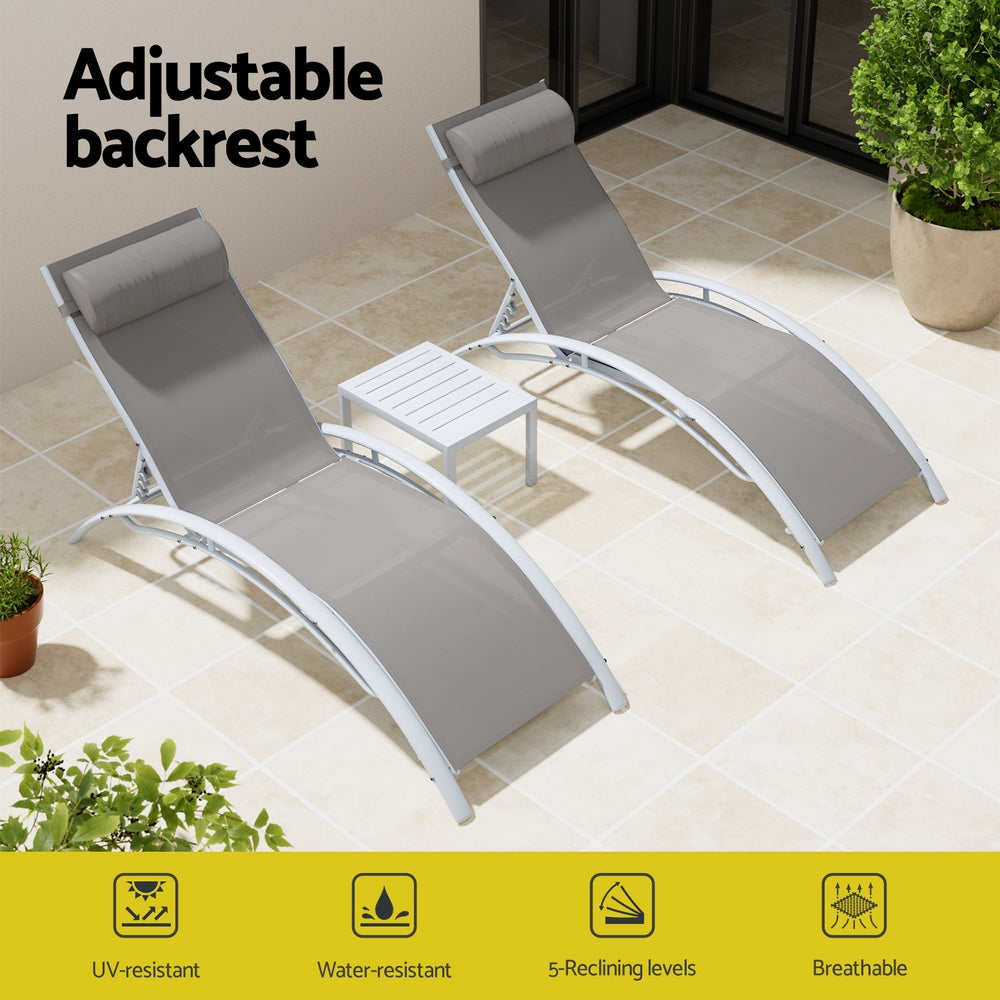 Nova 3-Piece Sun Lounger Set – White – Steel Frame