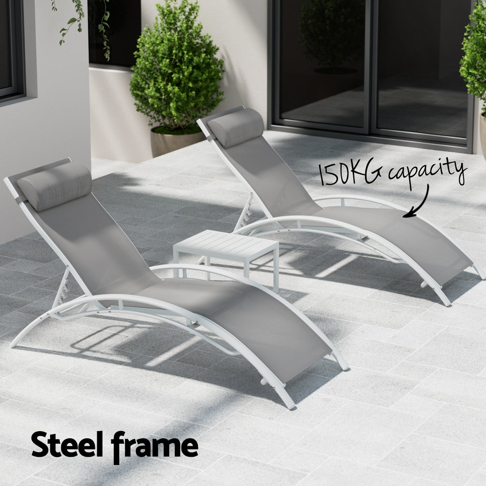 Nova 3-Piece Sun Lounger Set – White – Steel Frame