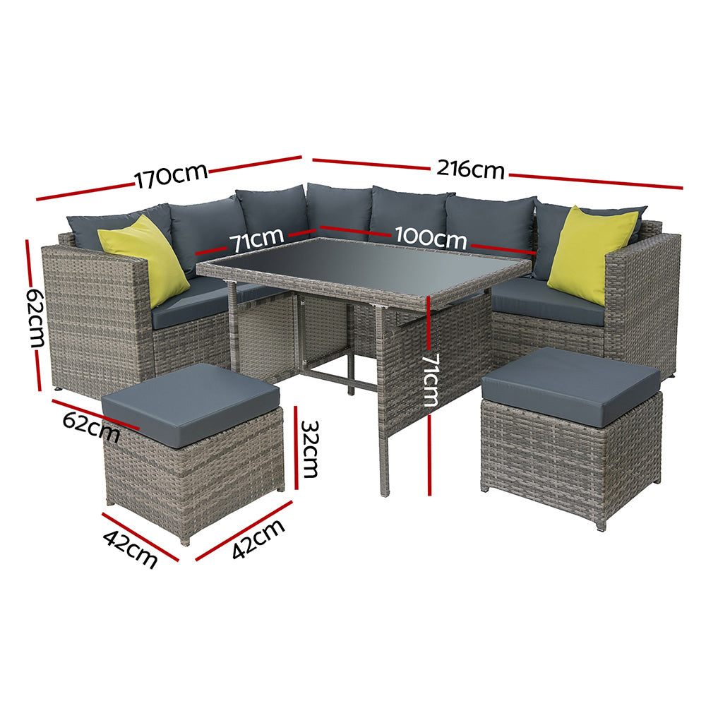 Hudson Modular Outdoor Dining Set – Mixed Grey – Set of 4