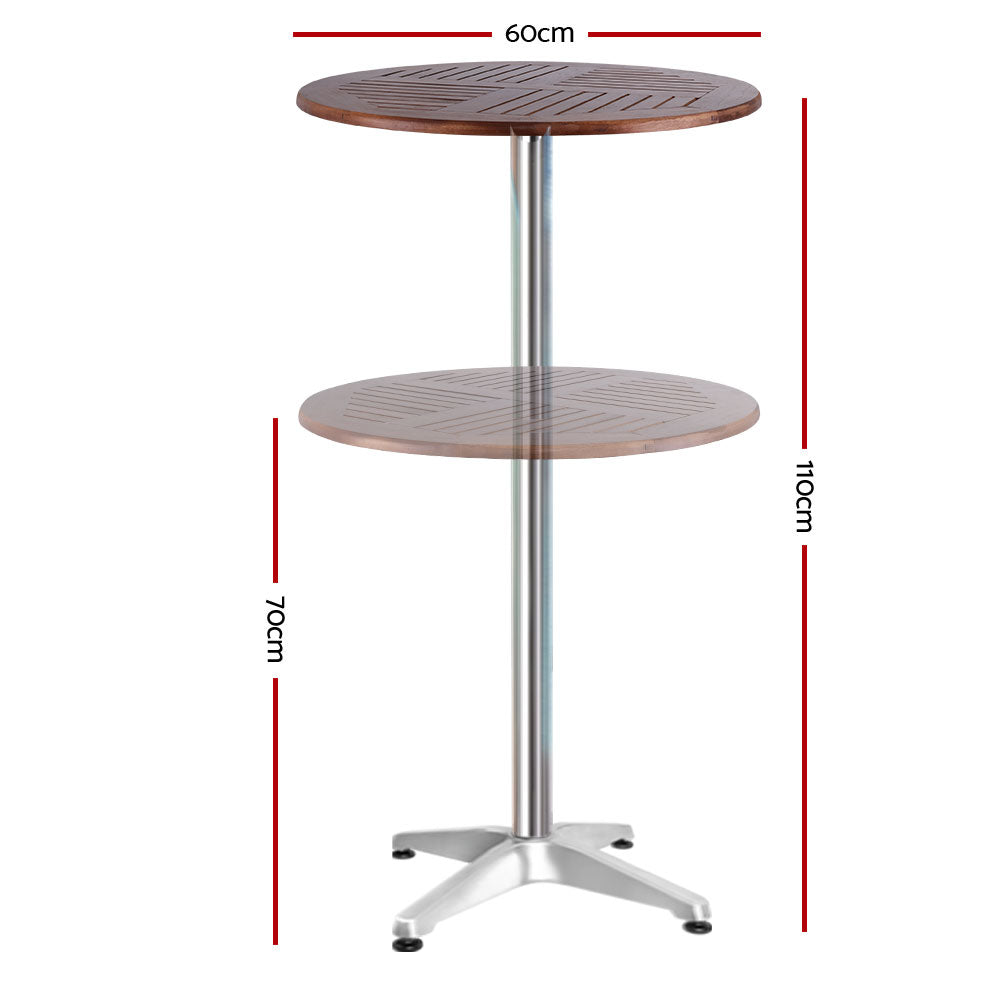 Terras Adjustable Bar Table – Brown & Silver – 60 cm